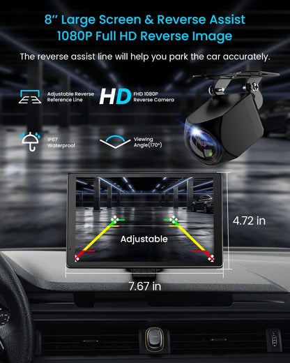 🚙 8” Wireless CarPlay Display – Android Auto, 1080P Backup Cam, GPS, Rotatable Touchscreen 📡💫
