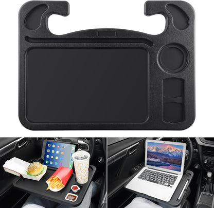 Multi-Functional Car Steering Wheel Desk - Ultimate Travel Accessory for Laptop, Eating, and More! (Black)