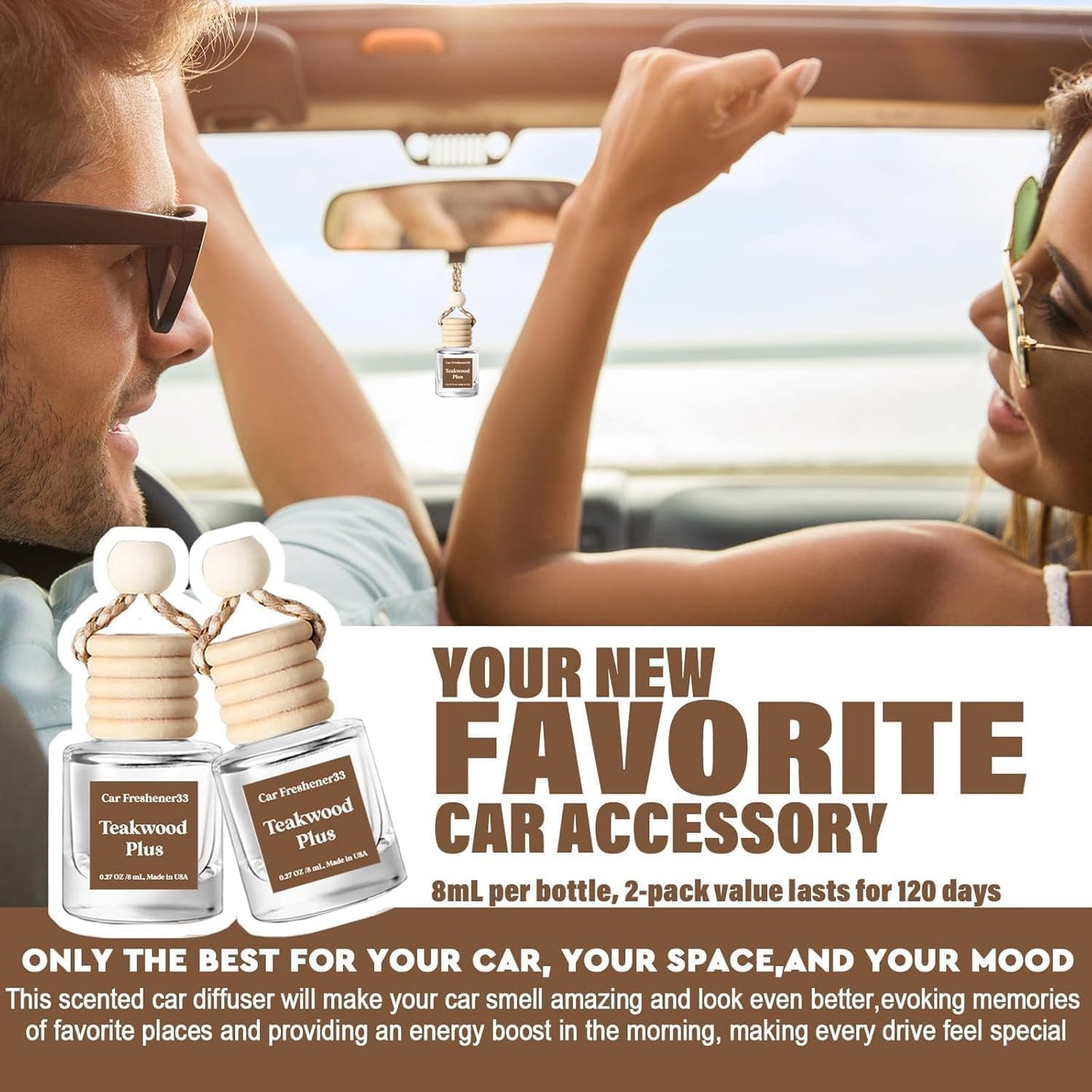 C Classy Car Air Freshener Hanging 2 Pack, Mahogany Teakwood Essential Oil Diffuser for C Ar, Cute Air Fresheners, Long-Lasting Fragrance, Car Air Fresheners for Women & Men Gift, Made in USA