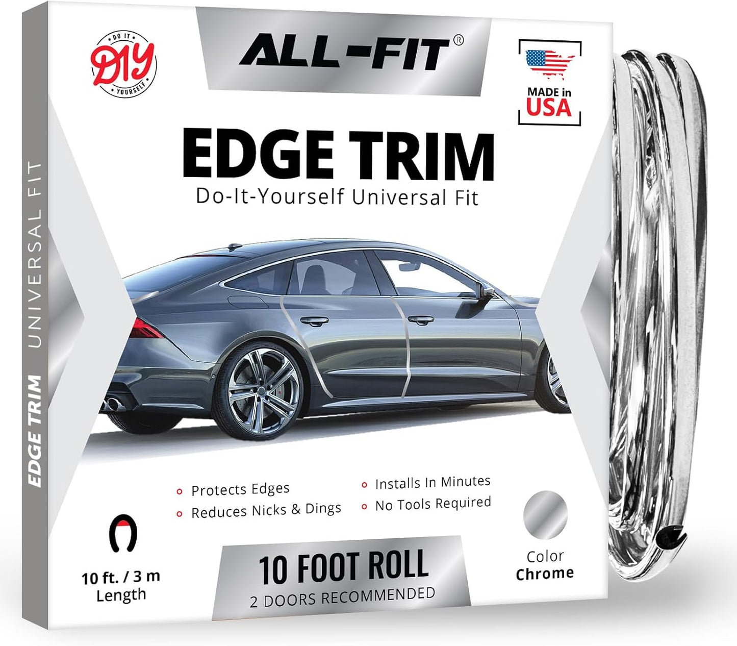 All-Fit Universal Car Door Edge Protector - Flexible DIY Trim to Prevent Scratches & Dings (10 Ft - Red)