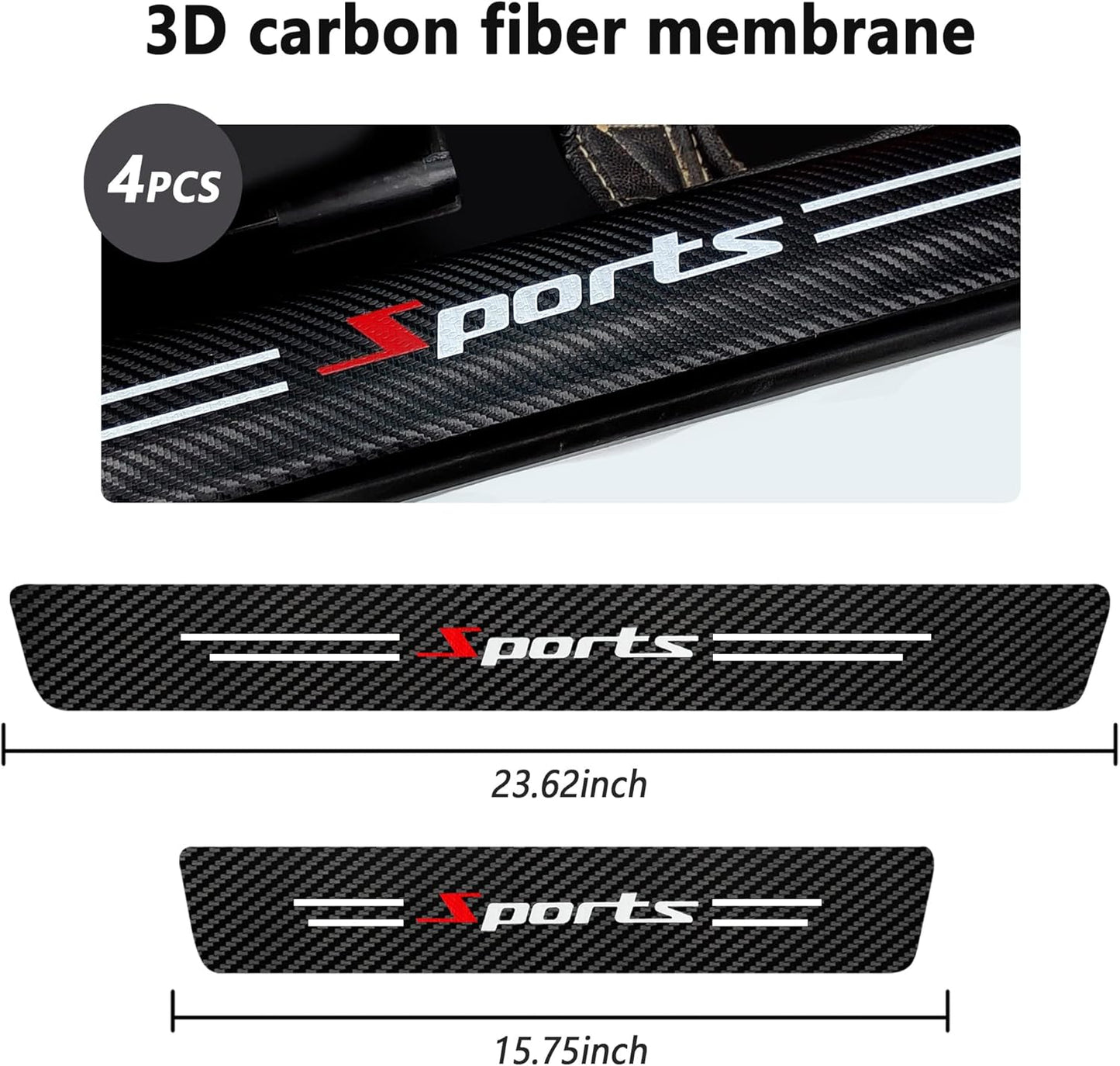 4Pcs Carbon Fiber Car Door Sill Protectors - Self-Adhesive Anti-Scratch Stickers for Enhanced Interior Style (White/Sport)