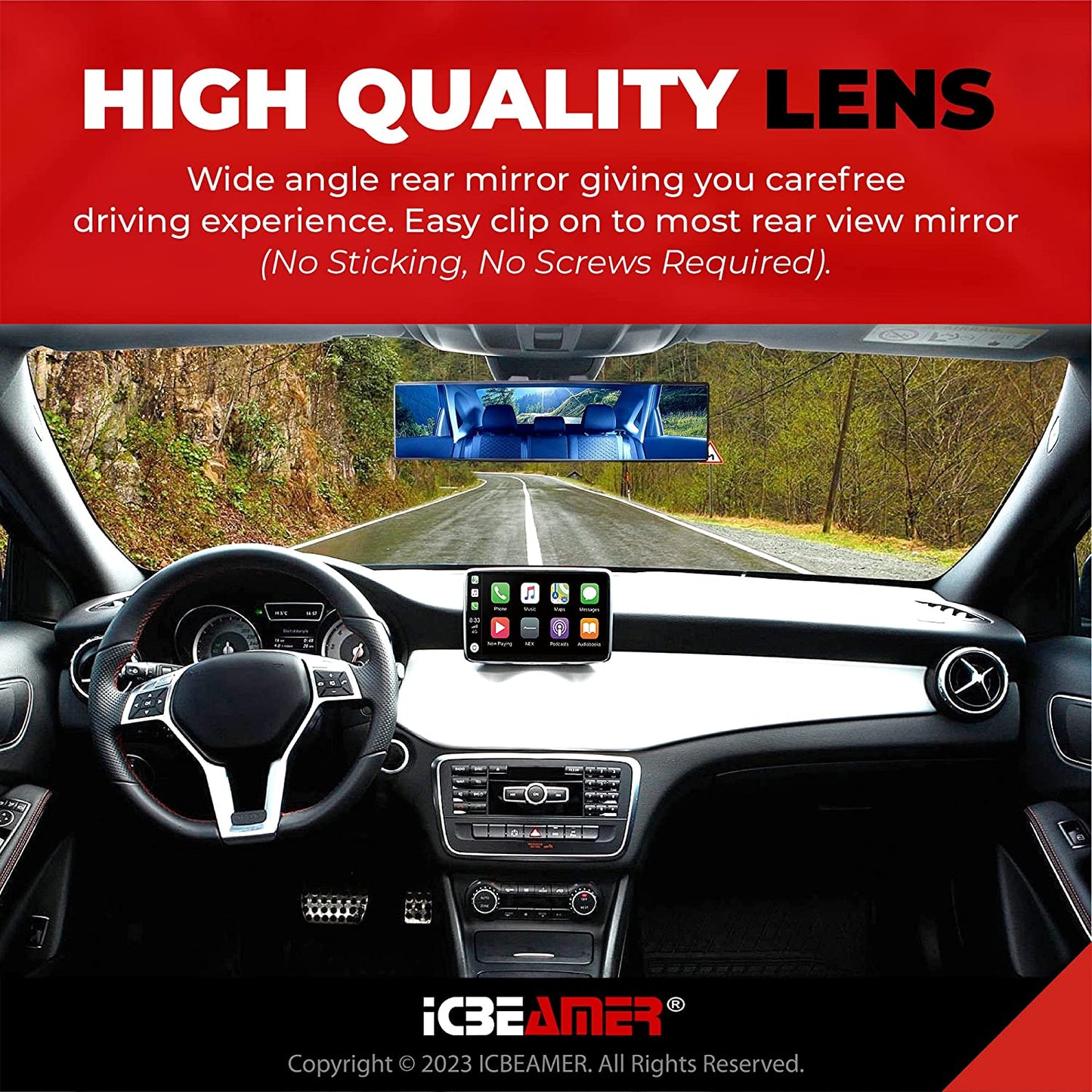 🔵 14.2” Clip-On Rear View Mirror – Wide Angle Blue Tint Anti-Glare