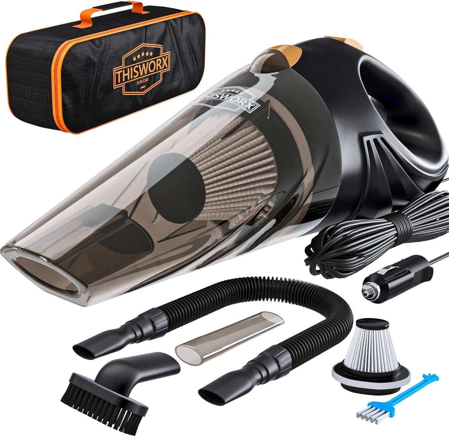 🚘 High-Power Car Vacuum – Handheld 12V Cleaner with 3 Attachments, 16 Ft Cord & Carry Bag 🌀✨