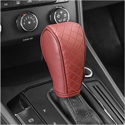 Stylish Black/Red Leather Gear Shift Cover with Diamond Embroidery - Universal Protection for Cars, Trucks, and SUVs!