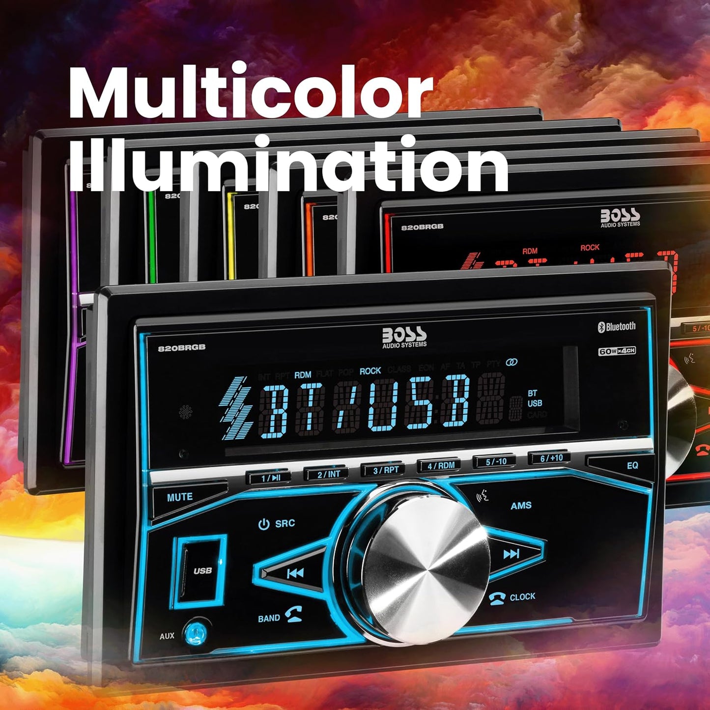 💫 8200BRGB Double DIN Stereo – Bluetooth, Multi-Color Lights, AUX/USB, CD Player 🎶🚘