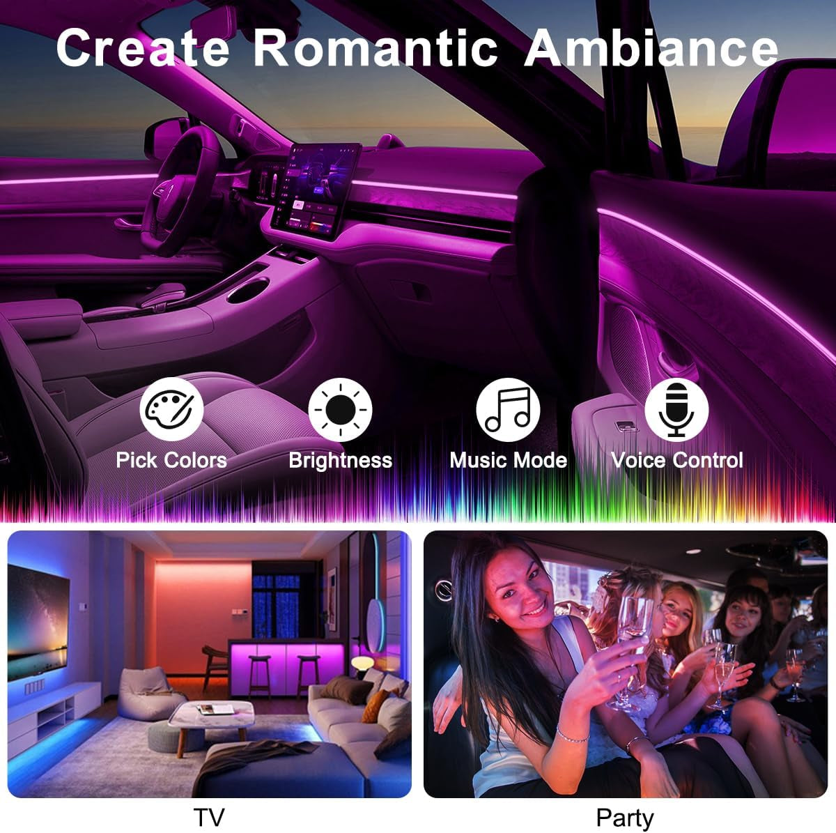 🎶 5-in-1 RGB LED Car Lights – APP Control, 16M Colors + Music Sync Fiber Optic Ambient Kit 🎵🔥