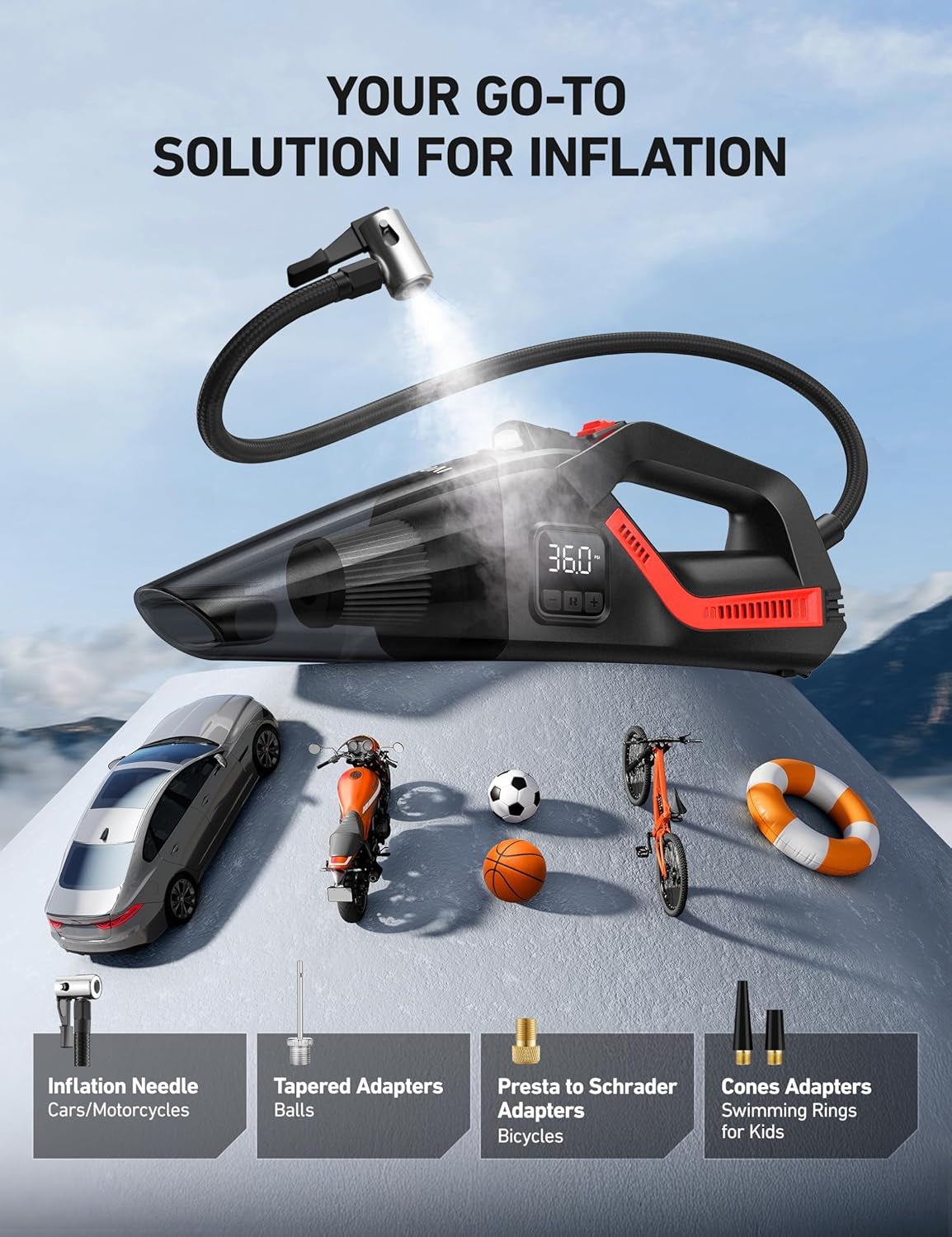 🌀 4-in-1 Car Vacuum & Tire Inflator – 150 PSI Air Compressor, LED Light, Digital Display, Portable Detailing Beast 🚗⚡