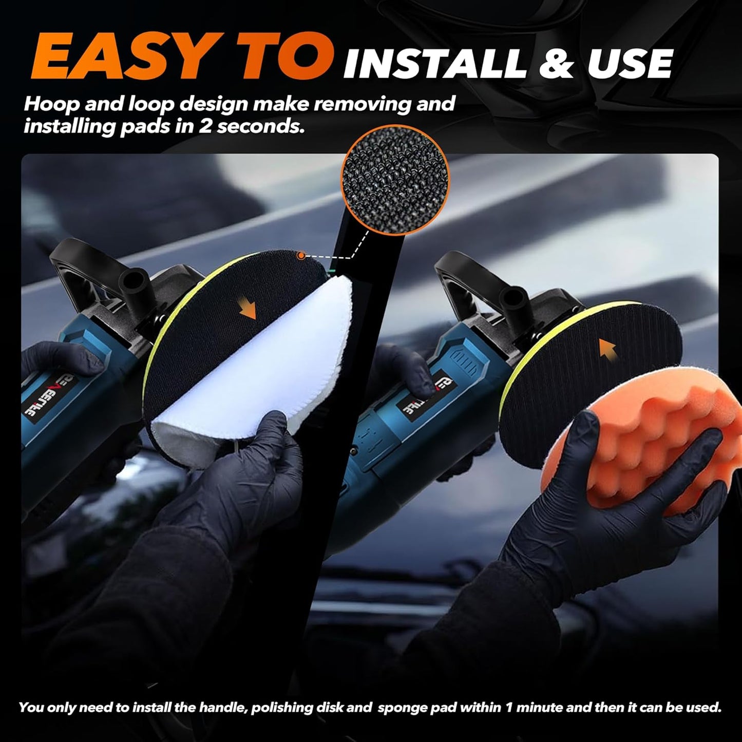 6-Inch 1600W Rotary Car Buffer Polisher (7 Speeds, 6 Pads)