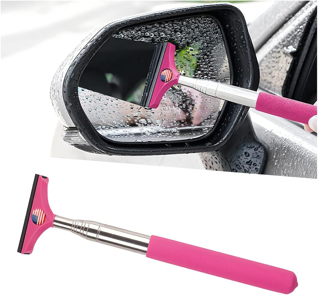 Ultimate Car Rearview Mirror Wiper - Retractable Auto Glass Squeegee with Telescopic Rod, Portable Water Cleaner for All Vehicles (Black)