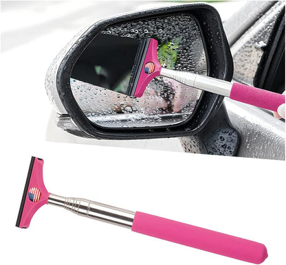 Ultimate Car Rearview Mirror Wiper - Retractable Auto Glass Squeegee with Telescopic Rod, Portable Water Cleaner for All Vehicles (Black)