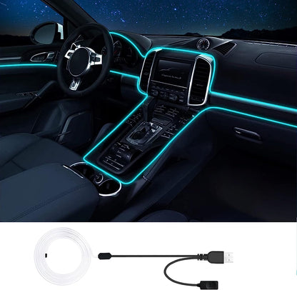 🌈 RGB Interior Car LED Strip Lights – Fiber Optic Glow + EL Wire Combo, USB Powered 2-in-1 Kit 💡🚘