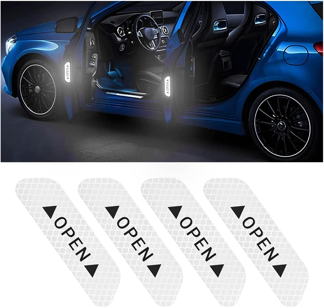 4PCS Reflective Door Warning Stickers – Anti-Collision Safety Decals 💡🚗