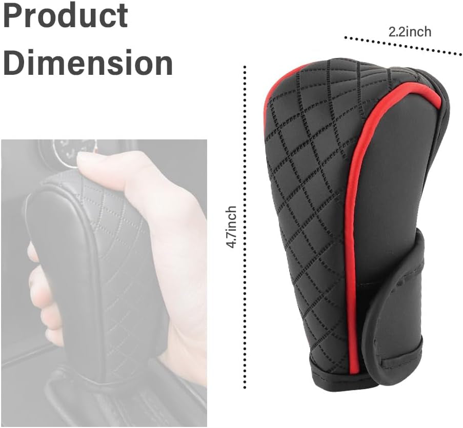 Stylish Black/Red Leather Gear Shift Cover with Diamond Embroidery - Universal Protection for Cars, Trucks, and SUVs!