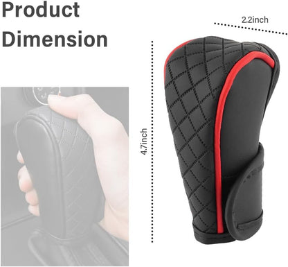 Stylish Black/Red Leather Gear Shift Cover with Diamond Embroidery - Universal Protection for Cars, Trucks, and SUVs!