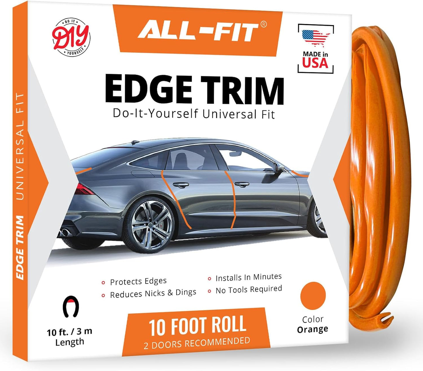 All-Fit Universal Car Door Edge Protector - Flexible DIY Trim to Prevent Scratches & Dings (10 Ft - Red)