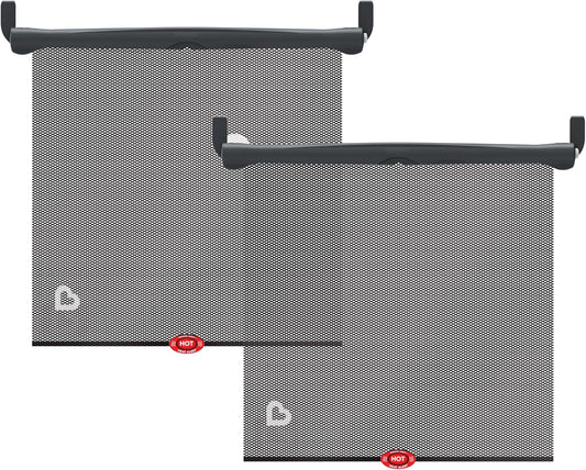 Protective  Brica Sun Safety Car Window Shades – 2 Pack with Heat Alert, Blocks UVA/UVB Rays, Black
