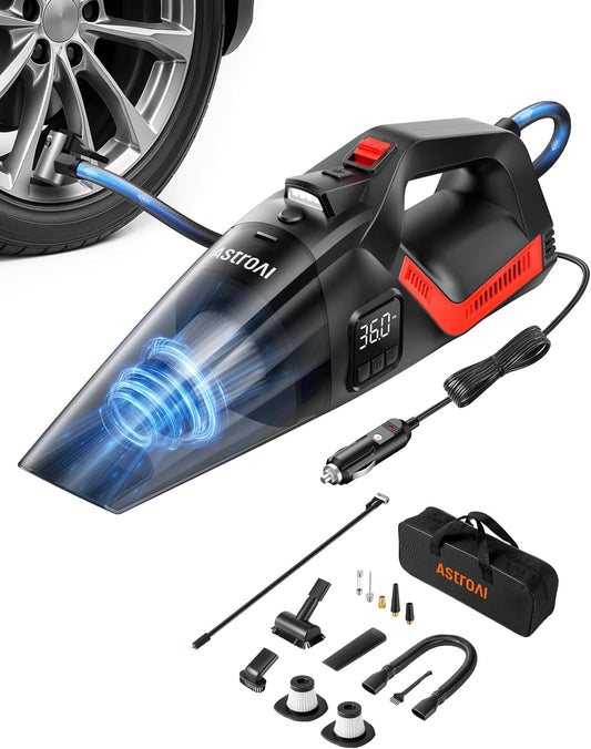 🌀 4-in-1 Car Vacuum & Tire Inflator – 150 PSI Air Compressor, LED Light, Digital Display, Portable Detailing Beast 🚗⚡