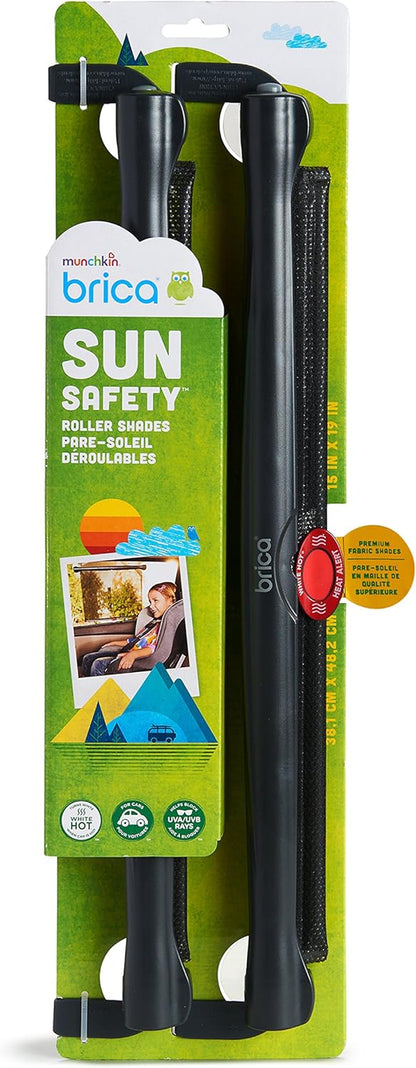 Protective  Brica Sun Safety Car Window Shades – 2 Pack with Heat Alert, Blocks UVA/UVB Rays, Black