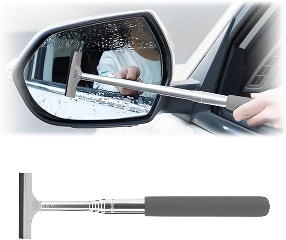 Ultimate Car Rearview Mirror Wiper - Retractable Auto Glass Squeegee with Telescopic Rod, Portable Water Cleaner for All Vehicles (Black)