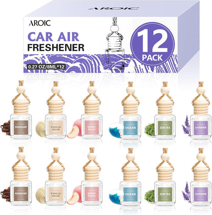 6-Pack Car Air Freshener Diffuser for Women - Cute Essential Oil Hanging Scents for a Fresh Car Interior (Light Fragrance)