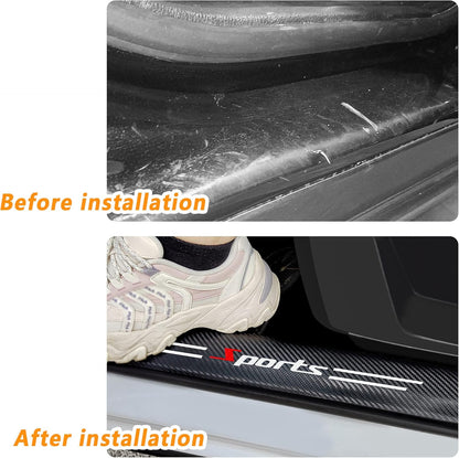 4Pcs Carbon Fiber Car Door Sill Protectors - Self-Adhesive Anti-Scratch Stickers for Enhanced Interior Style (White/Sport)