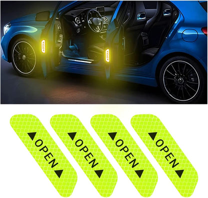 4PCS Reflective Door Warning Stickers – Anti-Collision Safety Decals 💡🚗
