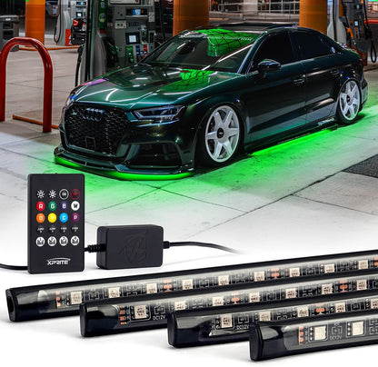 4Pcs Underglow LED Lights for Cars, 8 Color RGB 252 Leds Sound Active Function Music Mode Underglow Kit, Bluetooth APP & Remote Control, Waterproof Underbody Neon Strip Light for Car SUV Truck