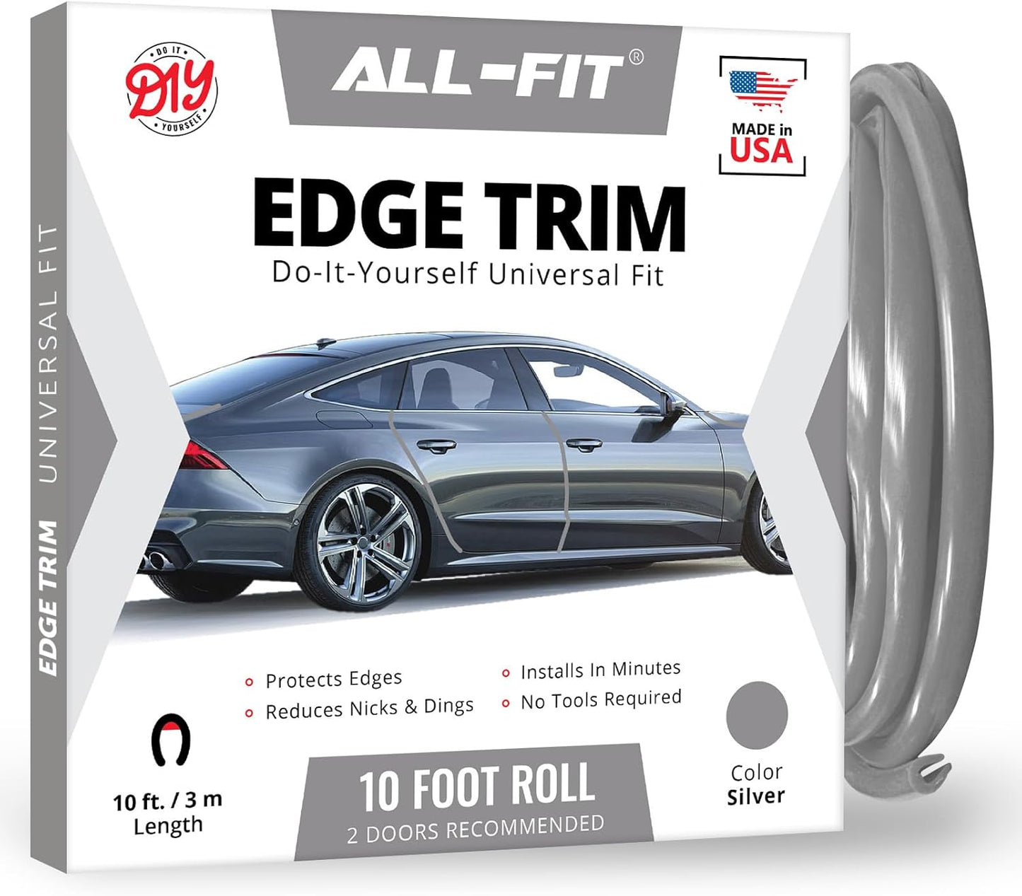 All-Fit Universal Car Door Edge Protector - Flexible DIY Trim to Prevent Scratches & Dings (10 Ft - Red)
