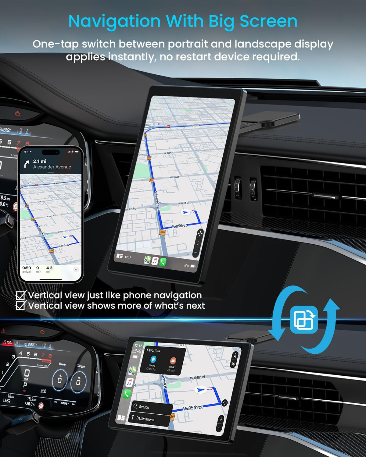 🚙 8” Wireless CarPlay Display – Android Auto, 1080P Backup Cam, GPS, Rotatable Touchscreen 📡💫