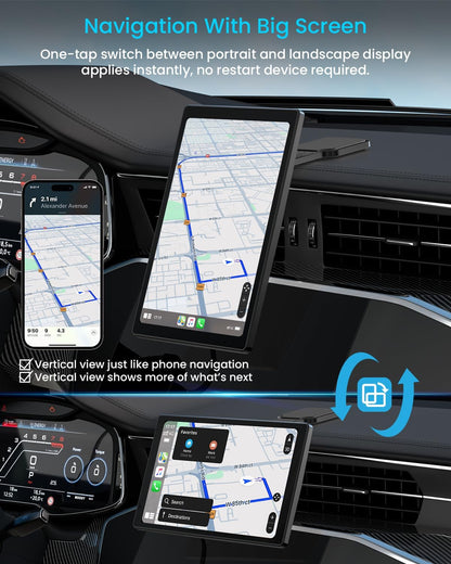 🚙 8” Wireless CarPlay Display – Android Auto, 1080P Backup Cam, GPS, Rotatable Touchscreen 📡💫