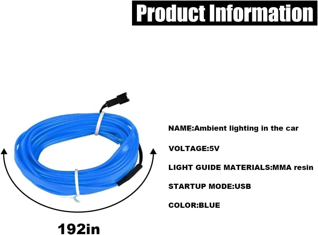 ⚡ EL Wire Neon Interior Car Lights – 16FT USB Glow Strip with Fuse Protection, Smooth Ambient Edge Lighting 🔵✨