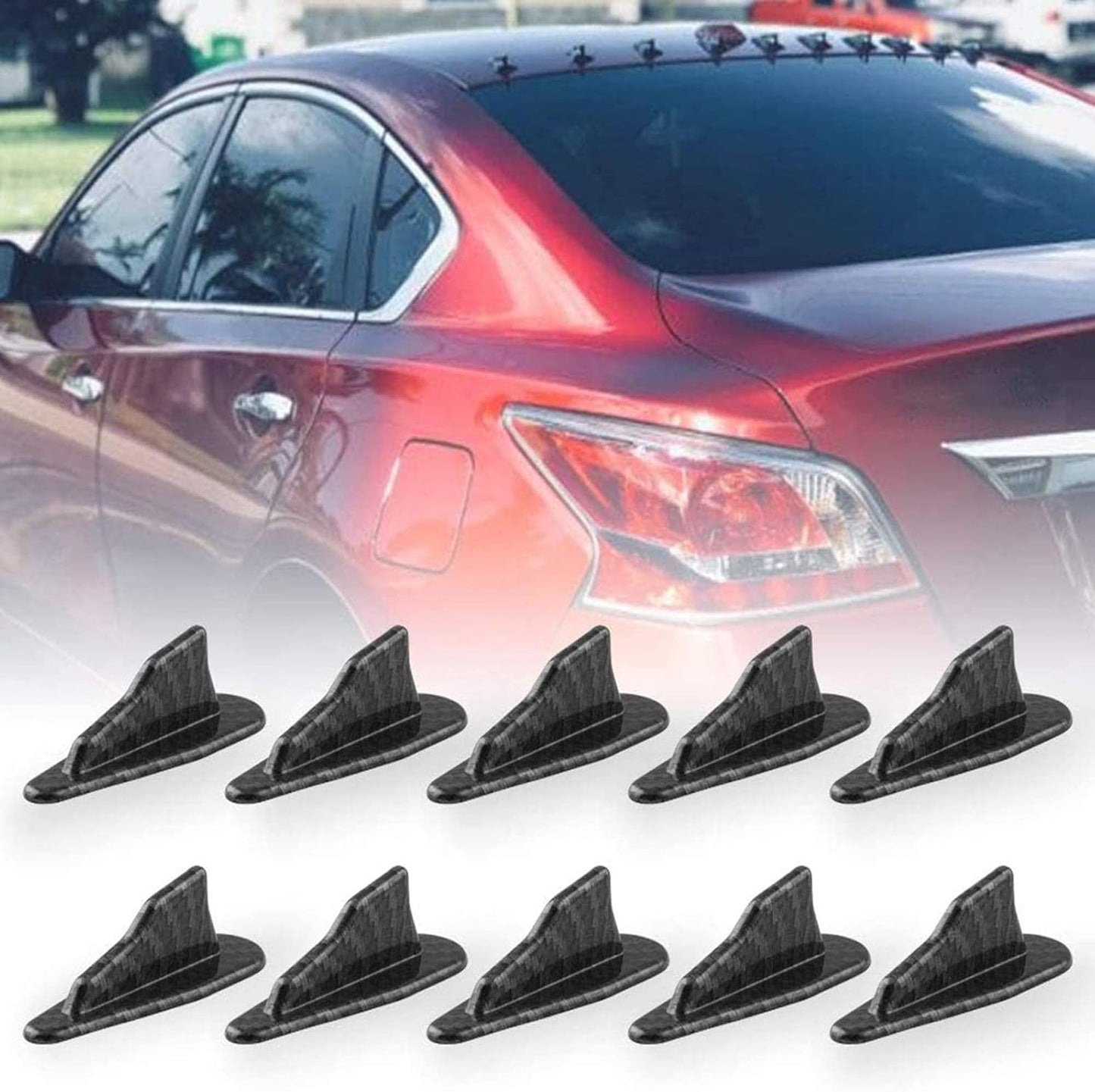 Upgrade Your Ride:  10-Piece Shark Fin Diffuser Kit - Carbon Fiber Style for Spoiler Roof Wings & Enhanced Airflow