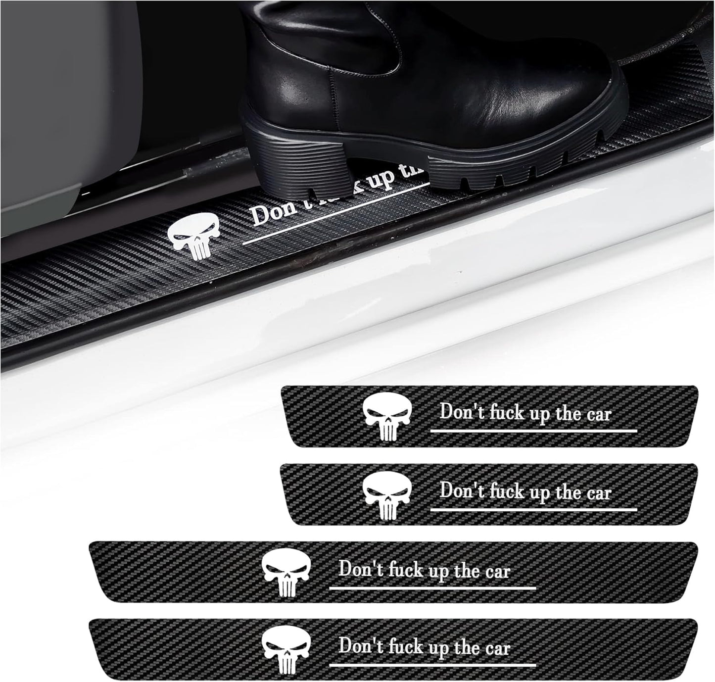 4Pcs Carbon Fiber Car Door Sill Protectors - Self-Adhesive Anti-Scratch Stickers for Enhanced Interior Style (White/Sport)