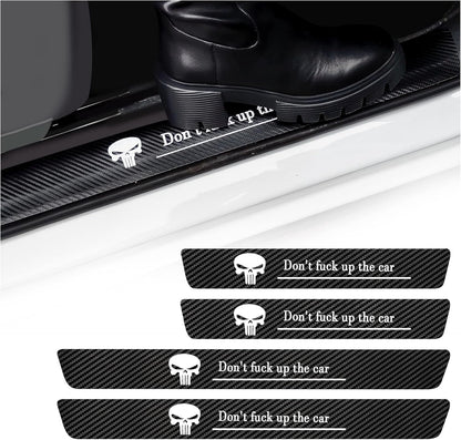 4Pcs Carbon Fiber Car Door Sill Protectors - Self-Adhesive Anti-Scratch Stickers for Enhanced Interior Style (White/Sport)