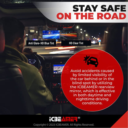 🔵 14.2” Clip-On Rear View Mirror – Wide Angle Blue Tint Anti-Glare