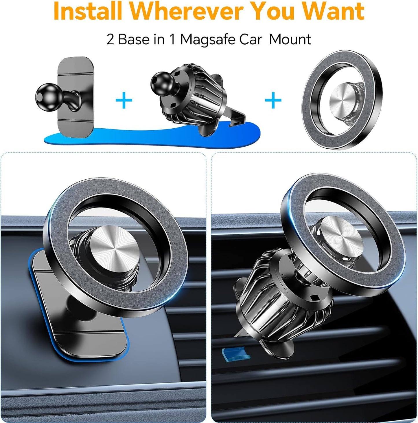 MagSafe Car Mount — 360° Magnetic Phone Holder for Car (Strong Grip, One-Hand Use)