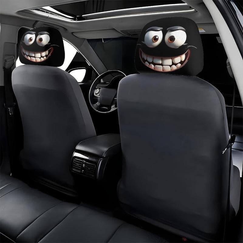 2PCS Cute Cartoon Car Headrest Covers - Funny Eyes Design for Auto Front Seatrest Decoration, Perfect Halloween Accessories
