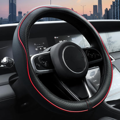 Premium Microfiber Leather Steering Wheel Cover with Anti-Slip Lining - Universal Fit for 14.5-15 Inch Wheels - Sleek Black Design