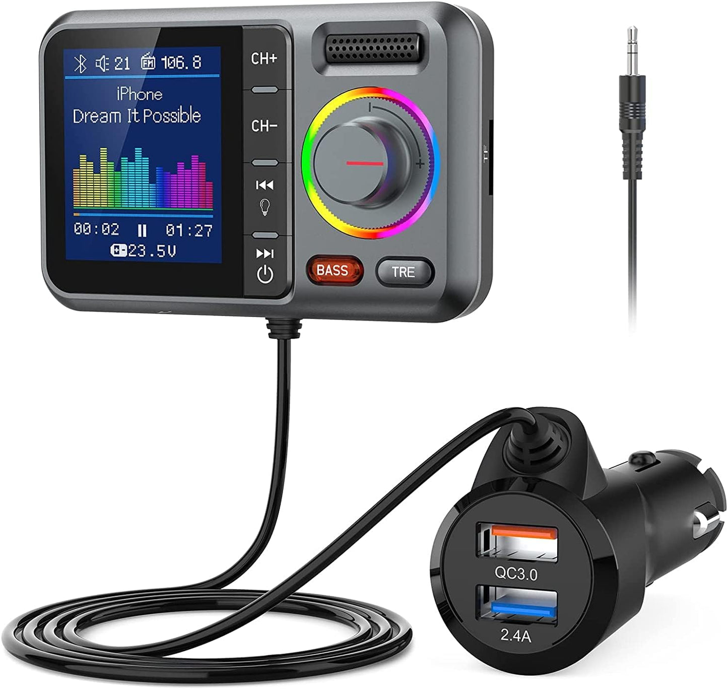 🎙 Bluetooth FM Transmitter for Car – V5.0 Adapter with Big Display, QC3.0 Fast Charge & Bass Boost 🔋🎶