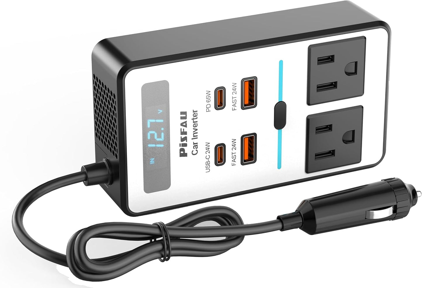 200W Car Power Inverter - 12V DC to 110V AC Outlet, USB-C (20W), Fast Charging USB (18W), and Dual USB Car Charger (4.8A) for Laptop and Devices