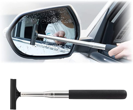 Ultimate Car Rearview Mirror Wiper - Retractable Auto Glass Squeegee with Telescopic Rod, Portable Water Cleaner for All Vehicles (Black)