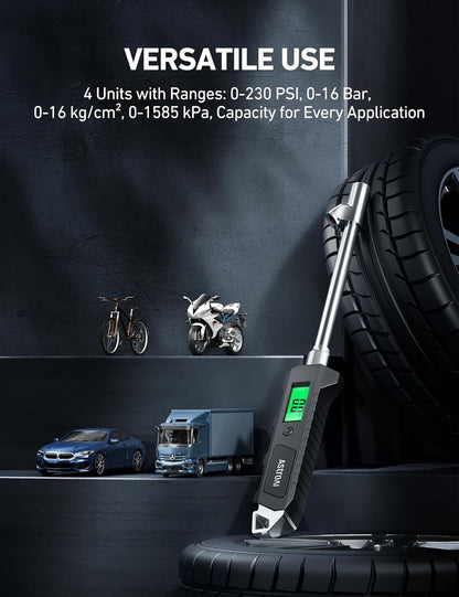 Digital Tire Pressure Gauge – 230 PSI Dual Head with LCD & Light 🚘🔋
