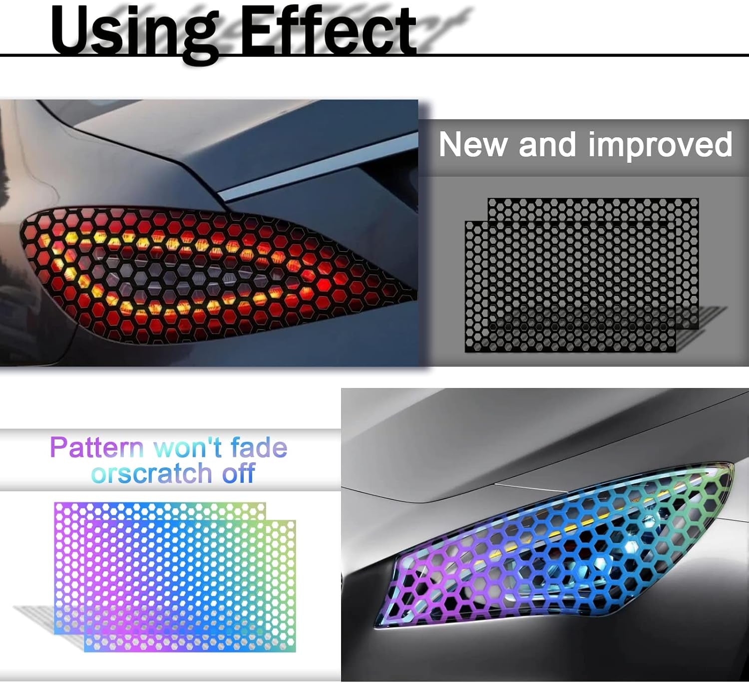 2PCS Car Tail Light Stickers – Honeycomb Style Tint Film 🔴🚙