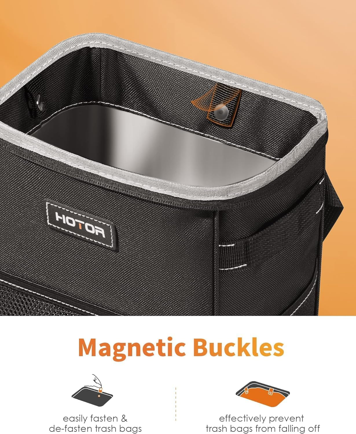 Leak-Proof Car Trash Can with Lid — Waterproof Organizer + Storage Pockets (2–3 Gallon)