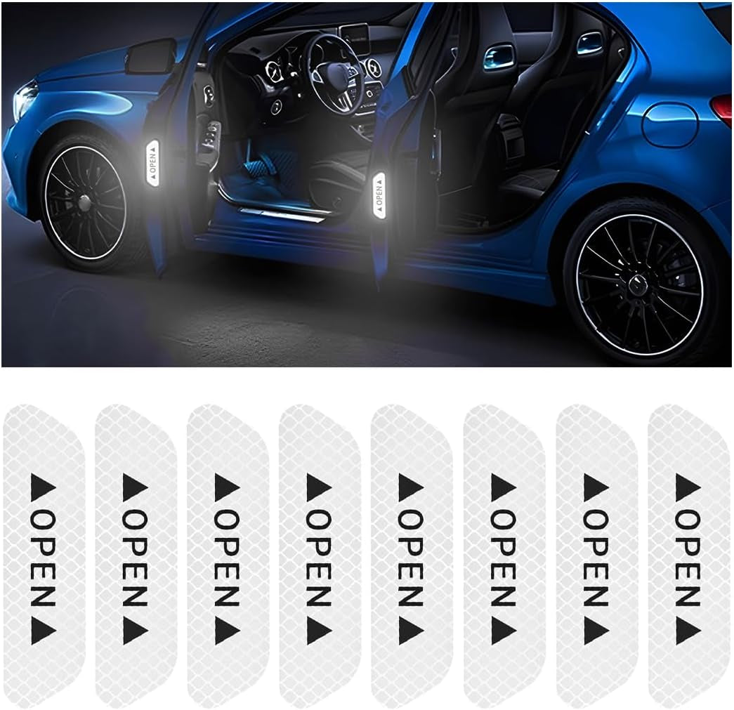 4PCS Reflective Door Warning Stickers – Anti-Collision Safety Decals 💡🚗