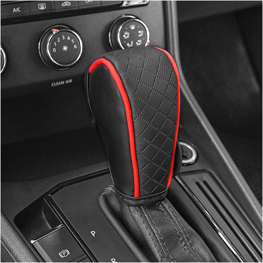 Stylish Black/Red Leather Gear Shift Cover with Diamond Embroidery - Universal Protection for Cars, Trucks, and SUVs!