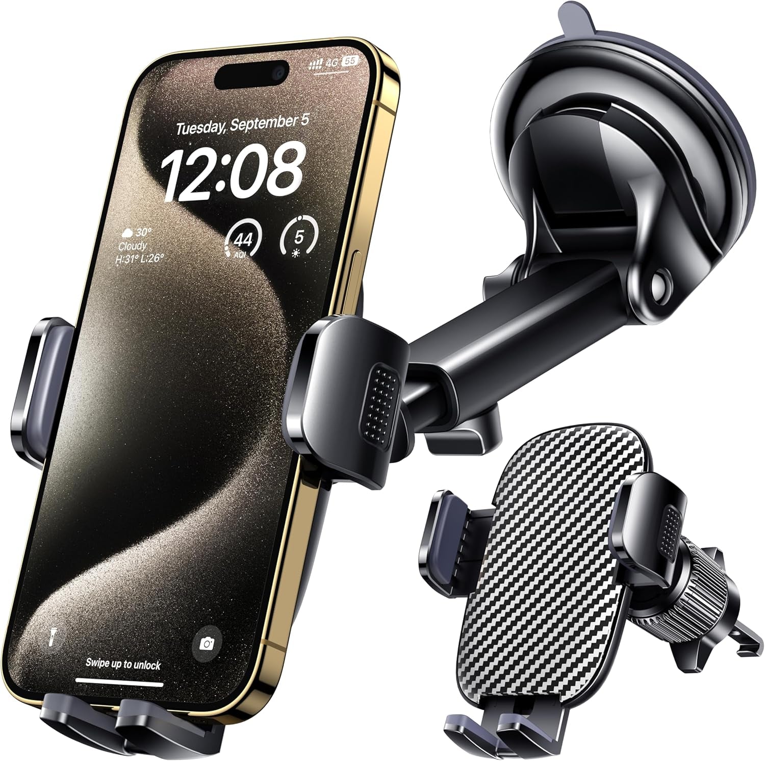 Universal  Car Phone Holder - Hands-Free Mount for Windshield, Dashboard & Air Vent - Fits All Smartphones & Cameras