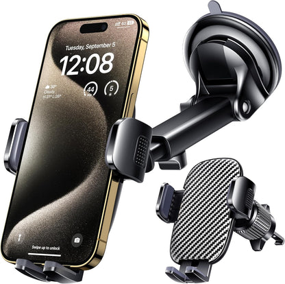 Universal  Car Phone Holder - Hands-Free Mount for Windshield, Dashboard & Air Vent - Fits All Smartphones & Cameras