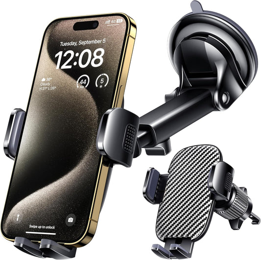 Universal  Car Phone Holder - Hands-Free Mount for Windshield, Dashboard & Air Vent - Fits All Smartphones & Cameras