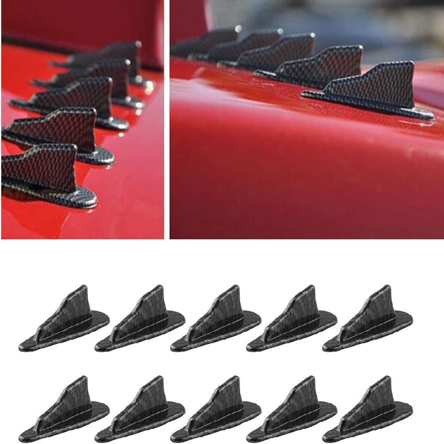 Upgrade Your Ride:  10-Piece Shark Fin Diffuser Kit - Carbon Fiber Style for Spoiler Roof Wings & Enhanced Airflow
